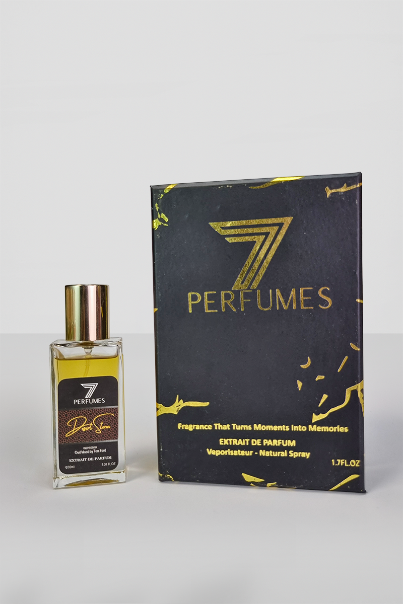 7Perfumes Desert Storm – The 30ml bottle offers a luxurious, warm fragrance with oud, vanilla, and amber in a compact size, perfect for everyday elegance.