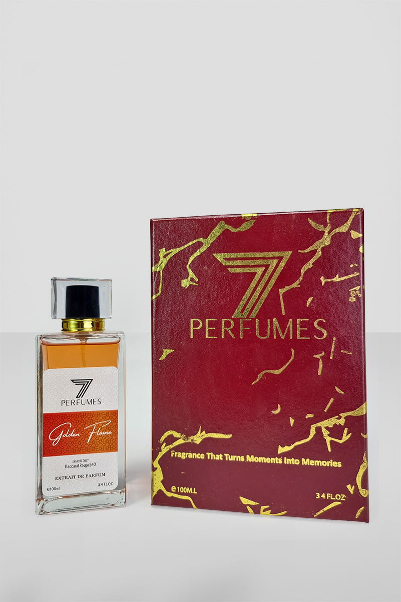 7Perfumes Golden Flame – The 100ml bottle provides a long-lasting, luxurious fragrance with ambergris, saffron, and cedarwood, perfect for those who love bold, memorable scents.