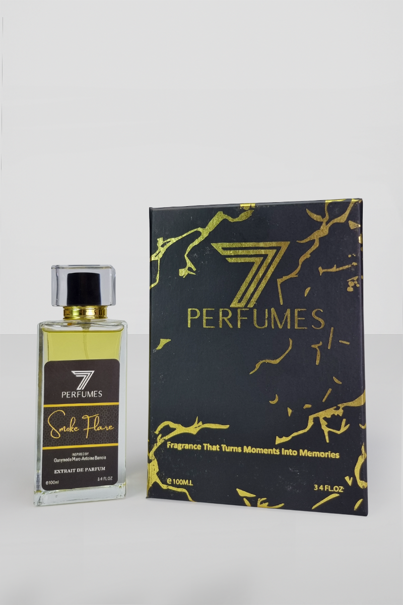 7Perfumes Smoke Flare – The 100ml bottle offers a long-lasting, luxurious fragrance with leather, saffron, and metallic accords, perfect for those who love bold, sophisticated scents.